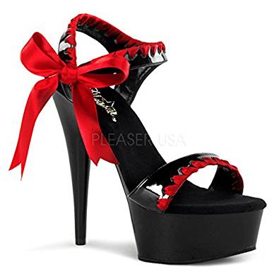 Platform stiletto heel sandals with pretty bow in black and red