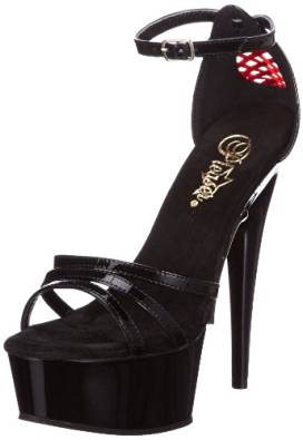 Strappy platform stiletto heels sandal with lace detail in black, white and red