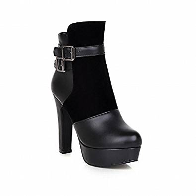 Platform block heel ankle boots in black, beige and brown