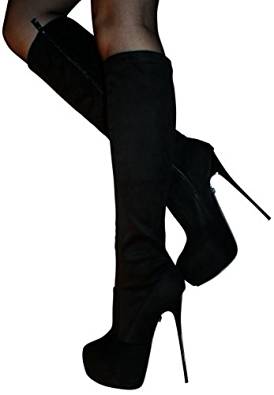 Black very high stiletto heel knee-high boot