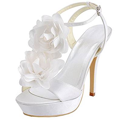 Stiletto Heel Floral Platform Bridal Sandal in blue, red, white and ivory