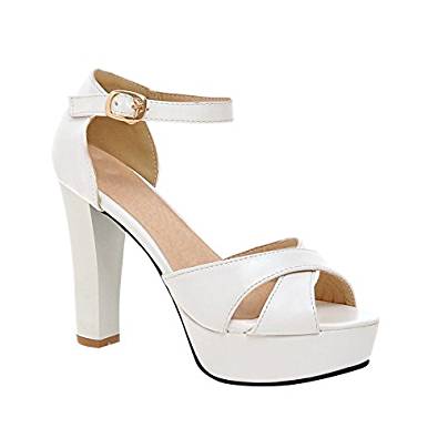 Sexy Block Heel Strappy Sandals in white, pink, and black