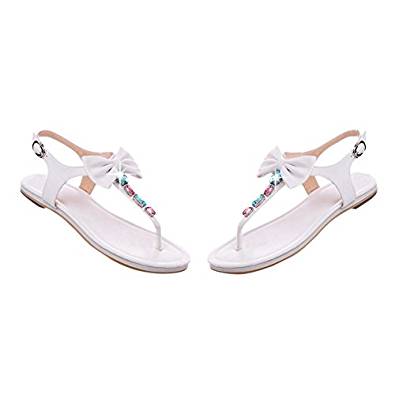 Pretty Flat Sandals with Bow in white, pink, green and purple
