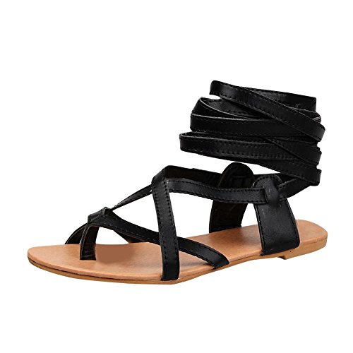 Flat Roman Gladiator Sandal in black, brown and white