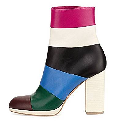 Multi-colour striped block heel ankle boots