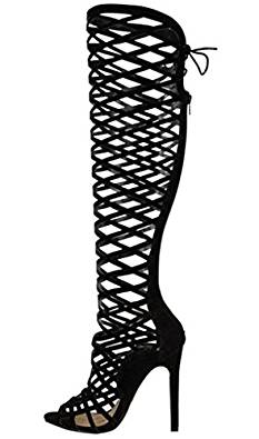 High stiletto heel gladiator sandals or boots in black, grey, gold, silver and beige