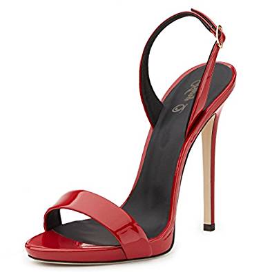 Elegant stiletto heel sling-back sandals in black, red, gold and beige