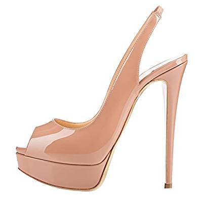 High stiletto heel peep-toe platform slingback in a variety of colours