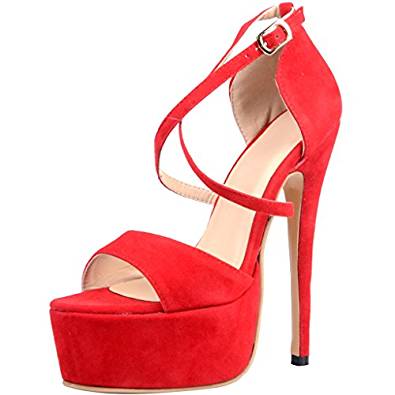 Red platform stiletto heel strappy sandals